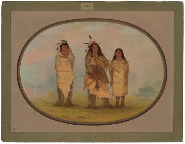 A Cheyenne Chief, His Wife, and a Medicine Man by George Catlin (American, 1796 - 1872), 16X12"(A3)Poster Print