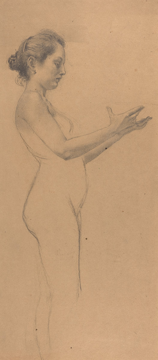 Female Nude with a Platter by Karel Vitezslav Masek (Czech, 1865 - 1927), 16X12"(A3)Poster Print