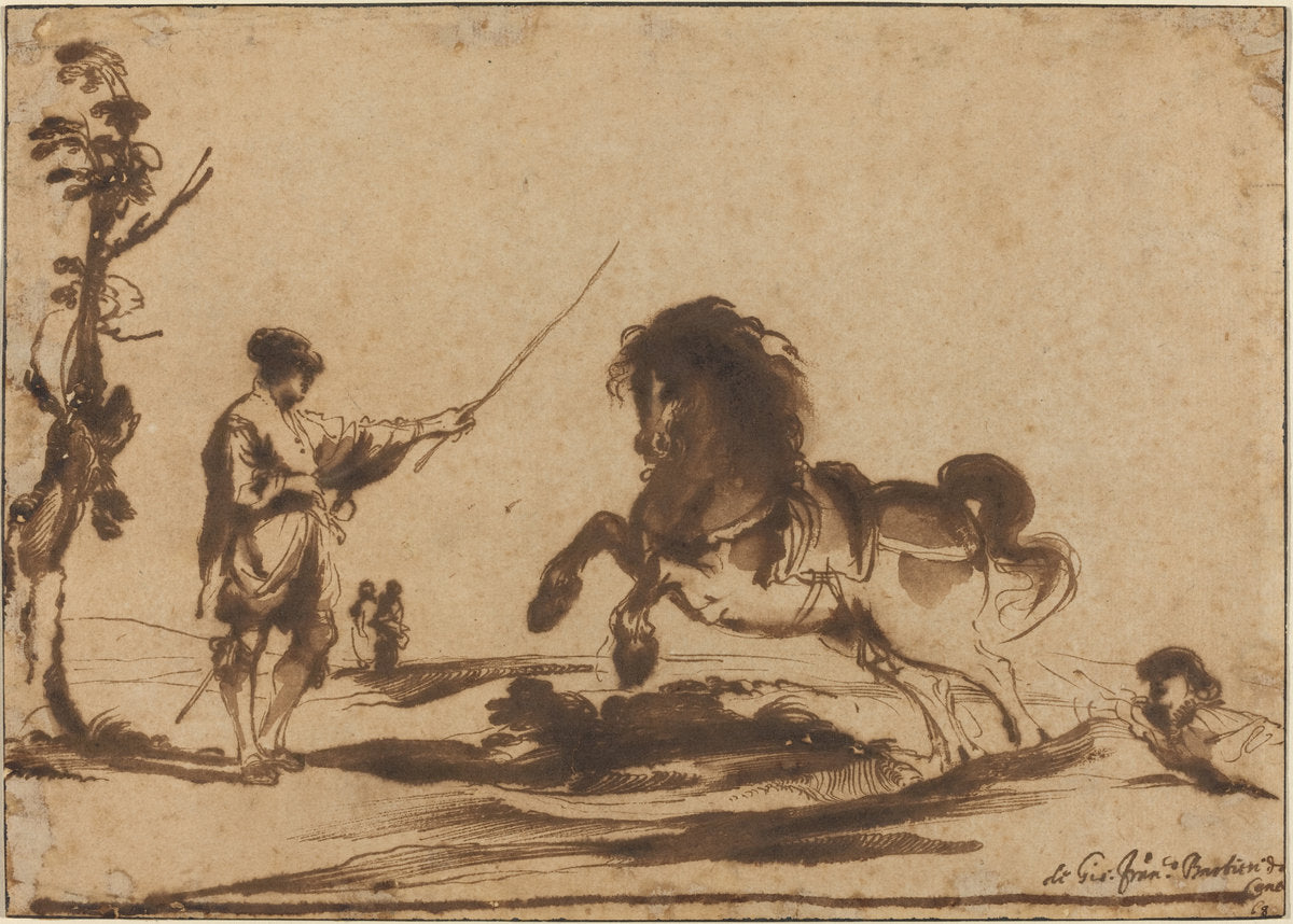 Landscape with the Taming of a Horse by Giovanni Francesco Barbieri, called Guercino (Bolognese, 1591 - 1666), 16X12"(A3)Poster Print
