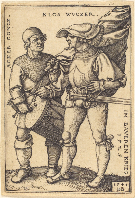 Standard Bearer and Drummer by Sebald Beham (German, 1500 - 1550), 16X12"(A3)Poster Print