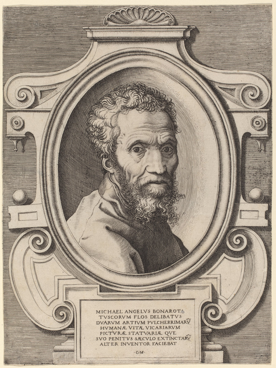 Michelangelo Buonarroti by Giorgio Ghisi, after Marcello Venusti (Italian, 1520 - 1582), 16X12"(A3)Poster Print