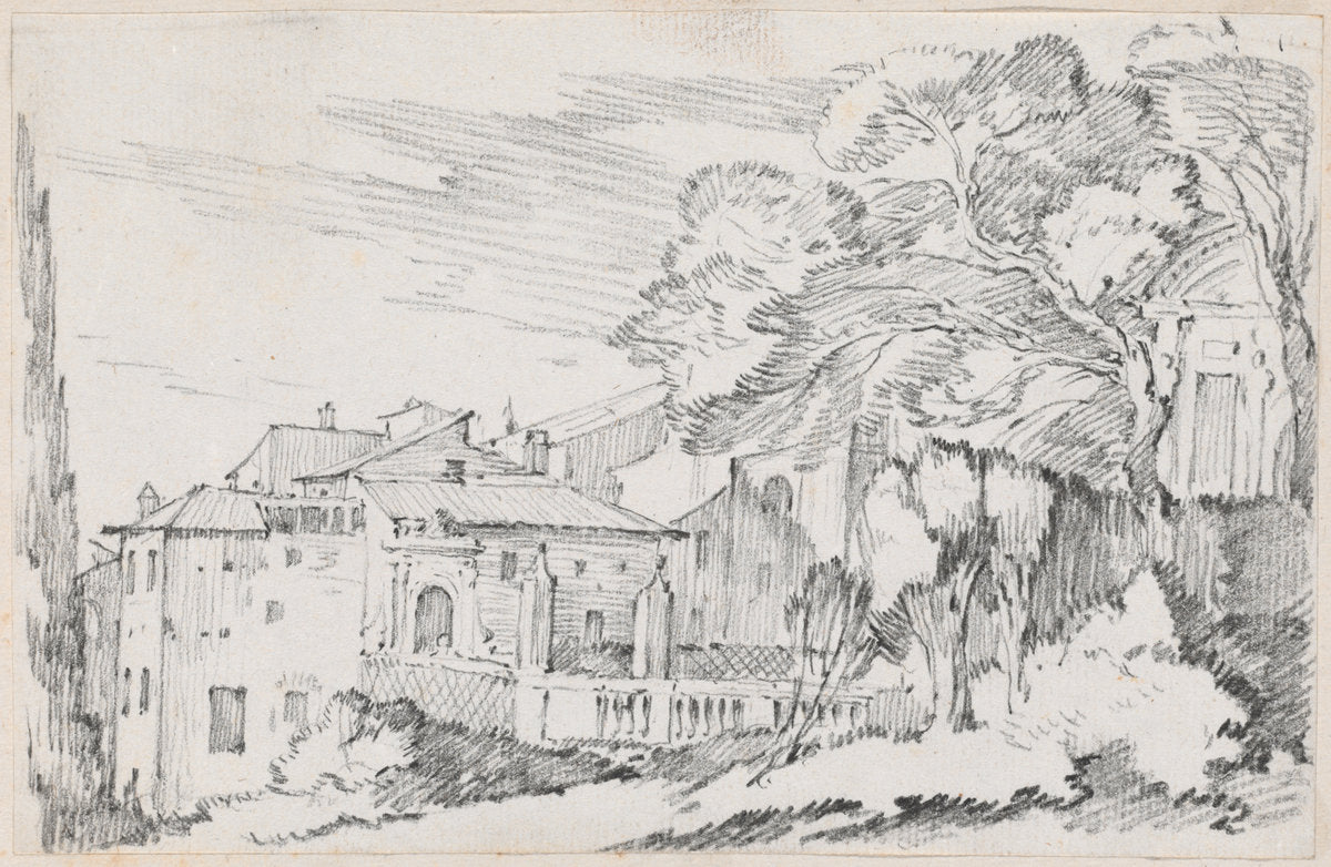 Houses and a Garden on a Hillside in Italy by Joseph-Marie Vien (French, 1716 - 1809), 16X12"(A3)Poster Print