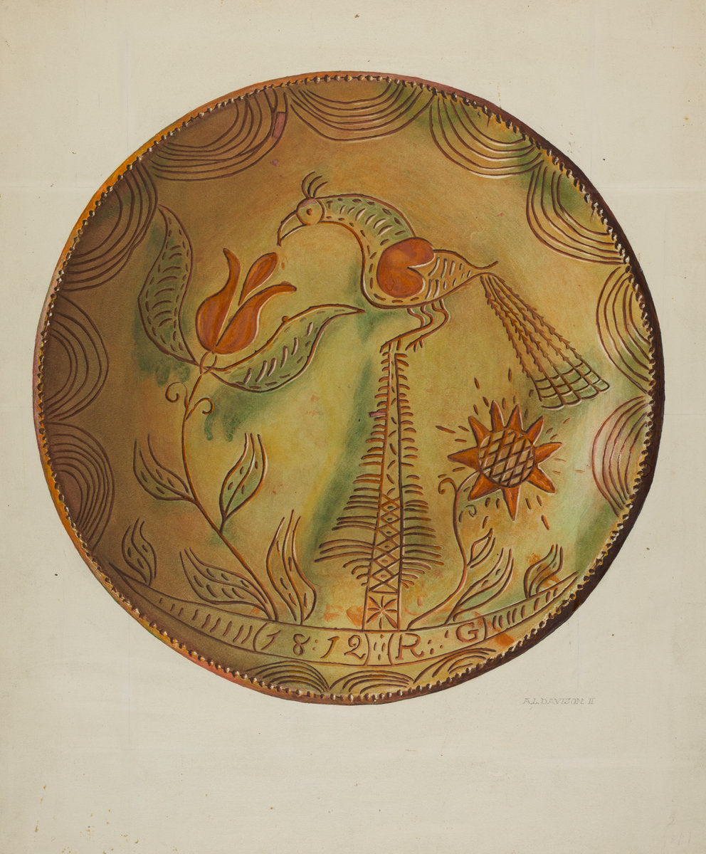 Pa. German Plate by Austin L. Davison (American, active c. 1935), 16X12"(A3)Poster Print