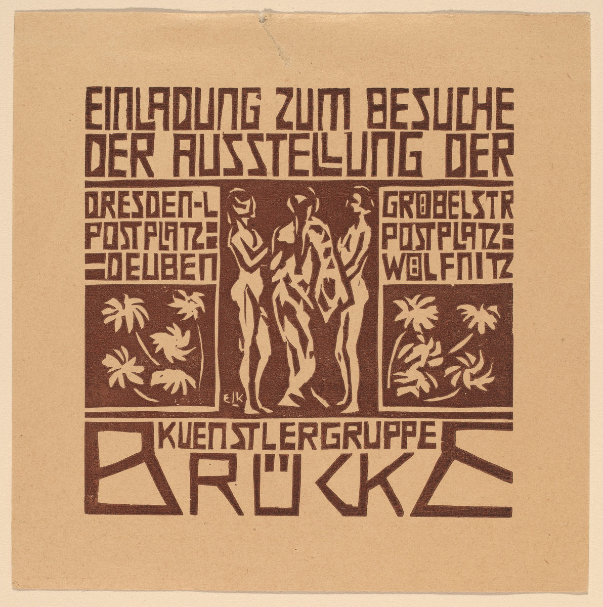 Einladung...Ausstellung der Kuenstlergruppe Brücke (Invitation to an Exhibition of the Artists' Group Brücke) by Ernst Ludwig Kirchner (German, 1880 - 1938), 16X12"(A3)Poster Print