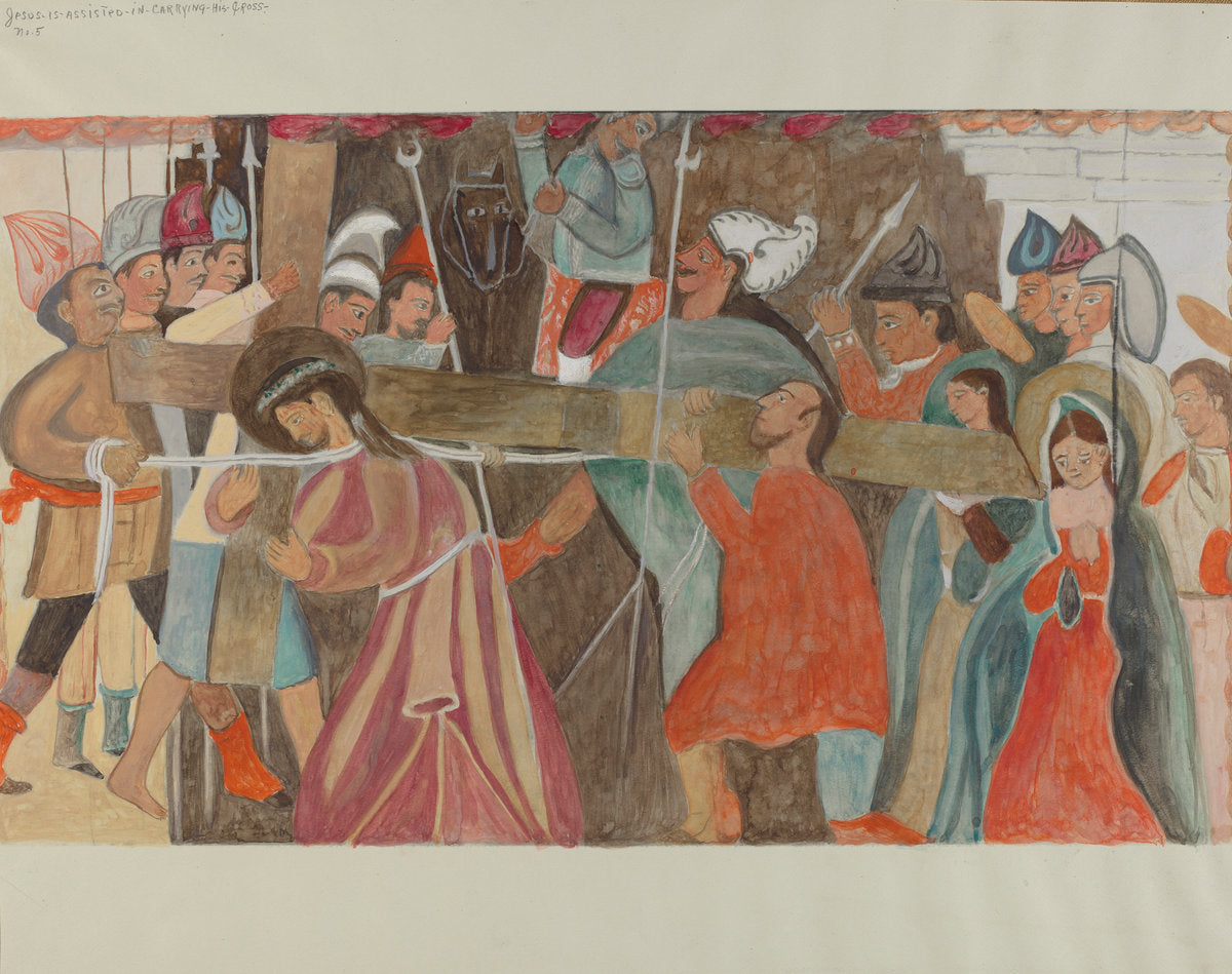 Station of the Cross No. 5: "Jesus is Assisted in Carrying His Cross by William Herbert (American, active c. 1935), 16X12"(A3)Poster Print