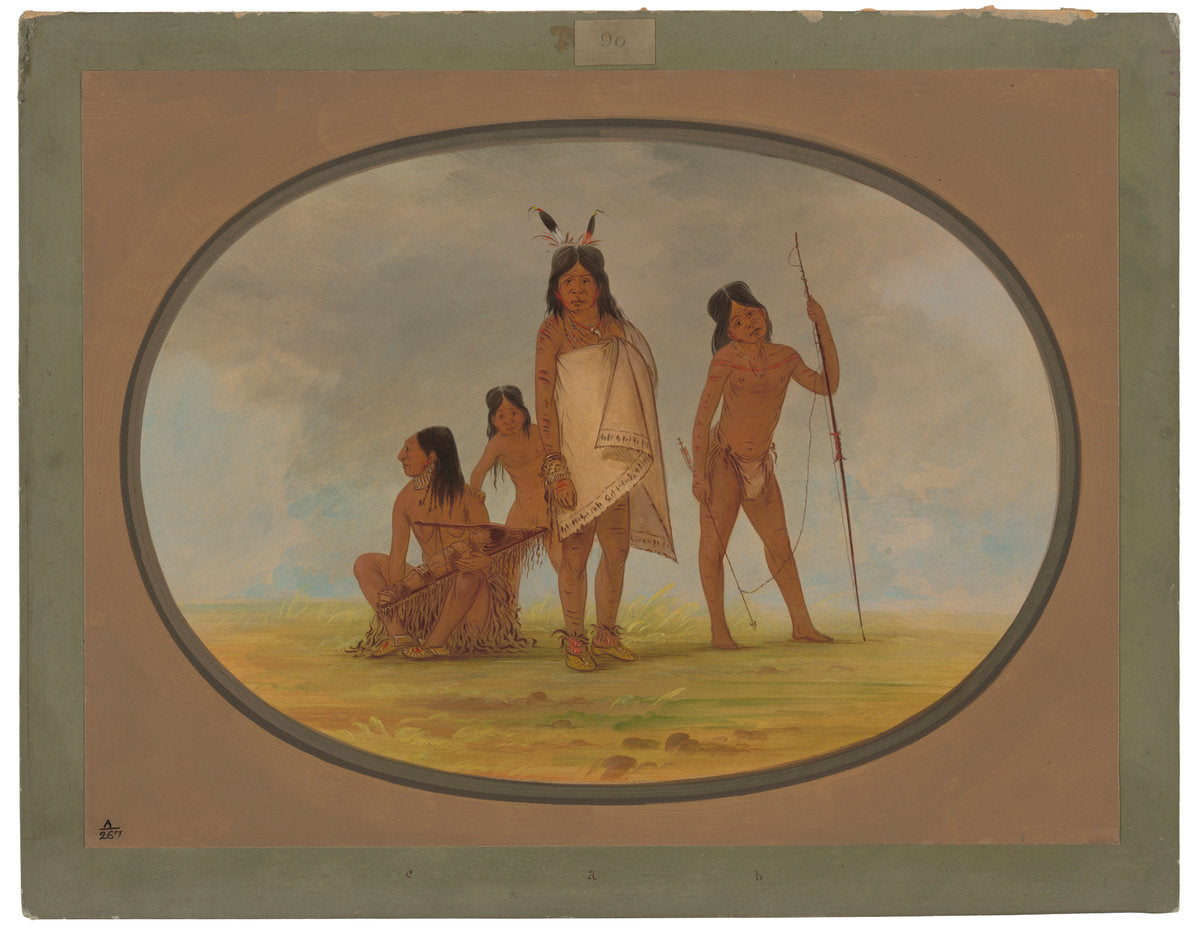 Four Flathead Indians by George Catlin (American, 1796 - 1872), 16X12"(A3)Poster Print