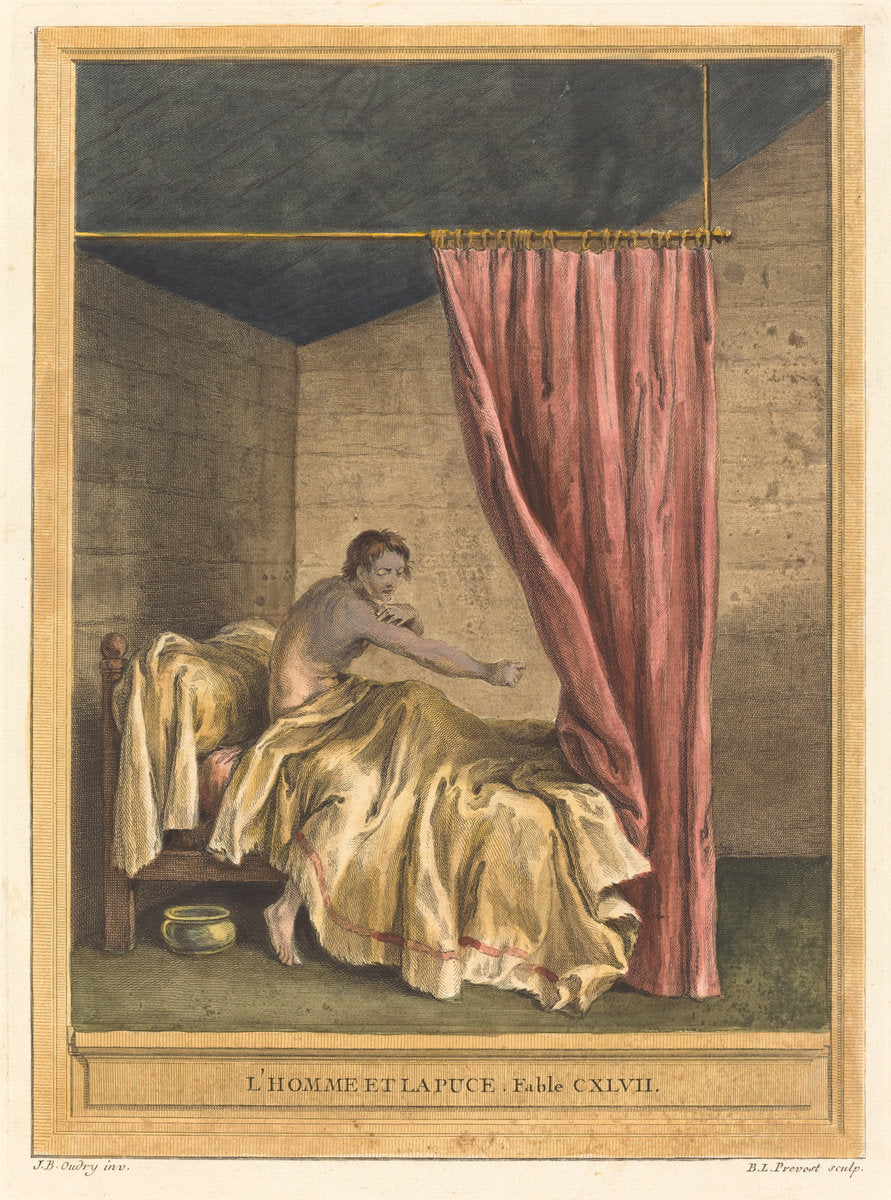 L'homme et la puce (The Man with Fleas) by Benoît-Louis Prévost after Jean-Baptiste Oudry (French, c. 1735 - 1804), 16X12"(A3)Poster Print