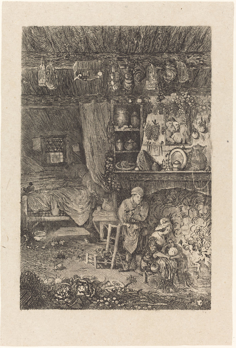 Flemish Interior by Rodolphe Bresdin (French, 1822 - 1885), 16X12"(A3)Poster Print
