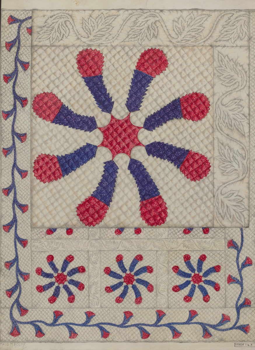 Pieced and Quilted Coverlet by Maud M. Holme (American, active c. 1935), 16X12"(A3)Poster Print