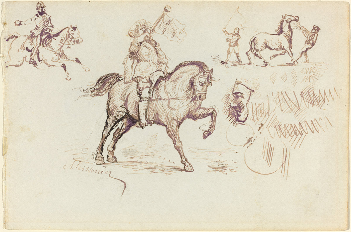 The Herald of Murcia and Other Studies (recto) by Jean-Louis-Ernest Meissonier (French, 1815 - 1891), 16X12"(A3)Poster Print