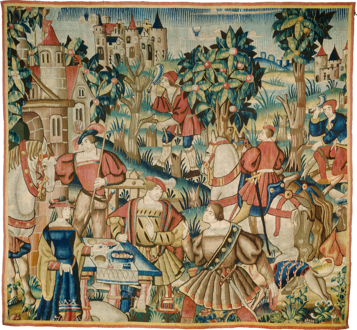 c. 1525/1550 by design and cartoon Flemish 16th Century, probably Tournai; woven in Tournai in an undetermined workshop (The Return from the Hunt), 16X12"(A3)Poster Print
