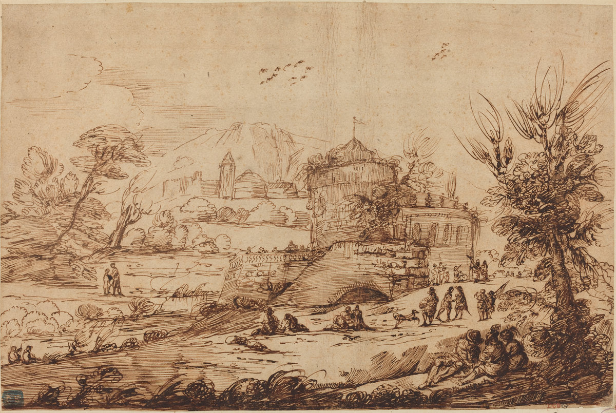 second half 18th century by after Giovanni Francesco Barbieri, called Guercino (Landscape with Fortress and River), 16X12"(A3)Poster Print