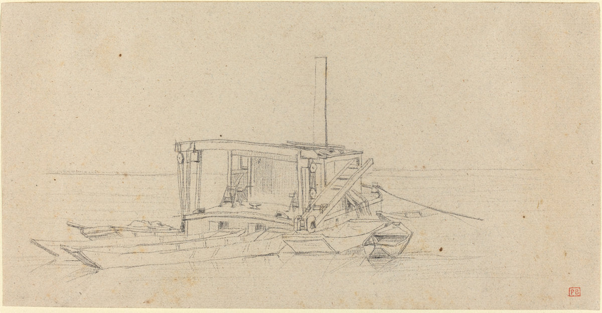 River Dredges and Lighters by Charles Meryon (French, 1821 - 1868), 16X12"(A3)Poster Print