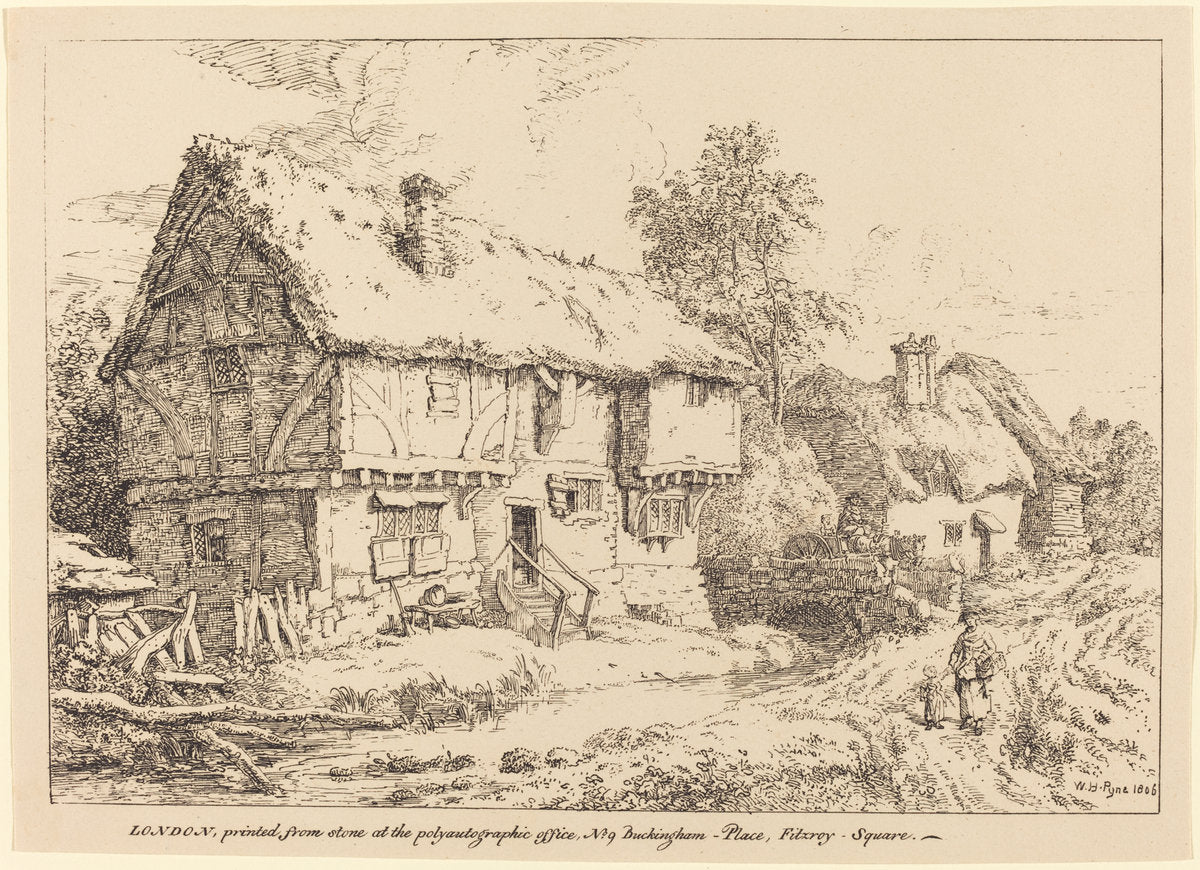 Old Cottages by William Henry Pyne (British, 1769 - 1843), 16X12"(A3)Poster Print