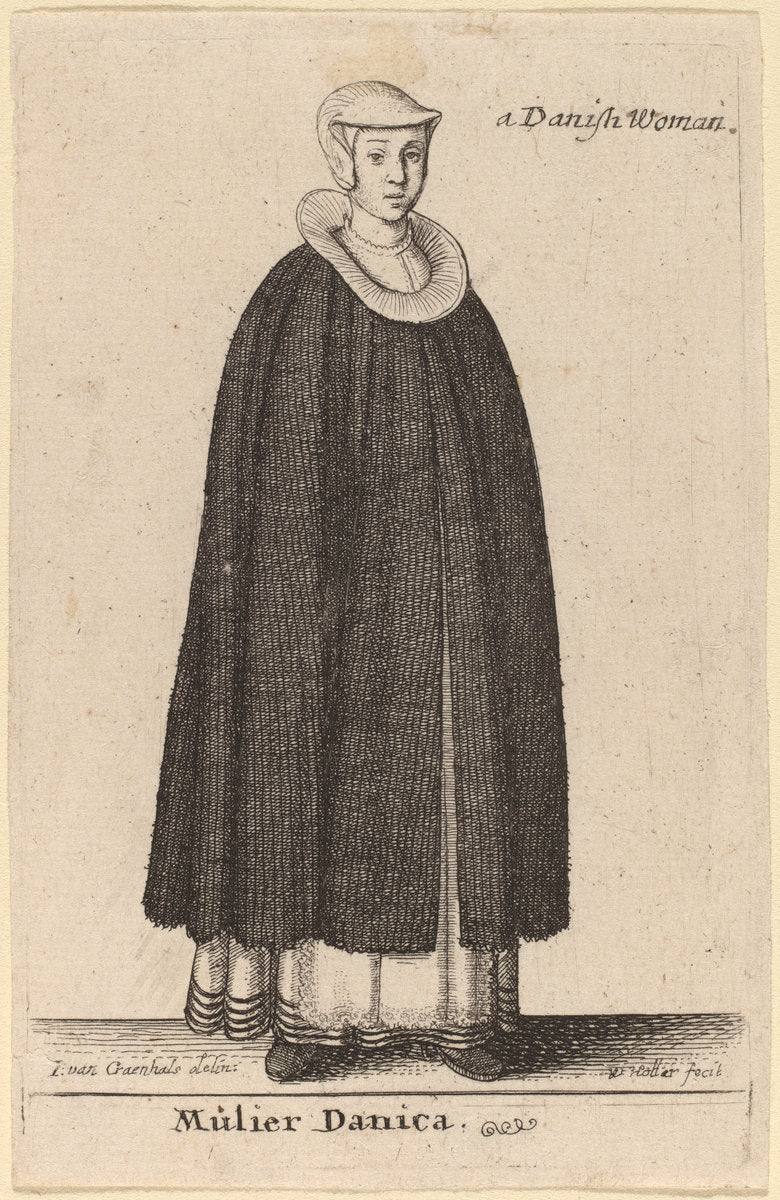 Mulier Danica by Wenceslaus Hollar after Hendrik J. van Craenhals (Bohemian, 1607 - 1677), 16X12"(A3)Poster Print