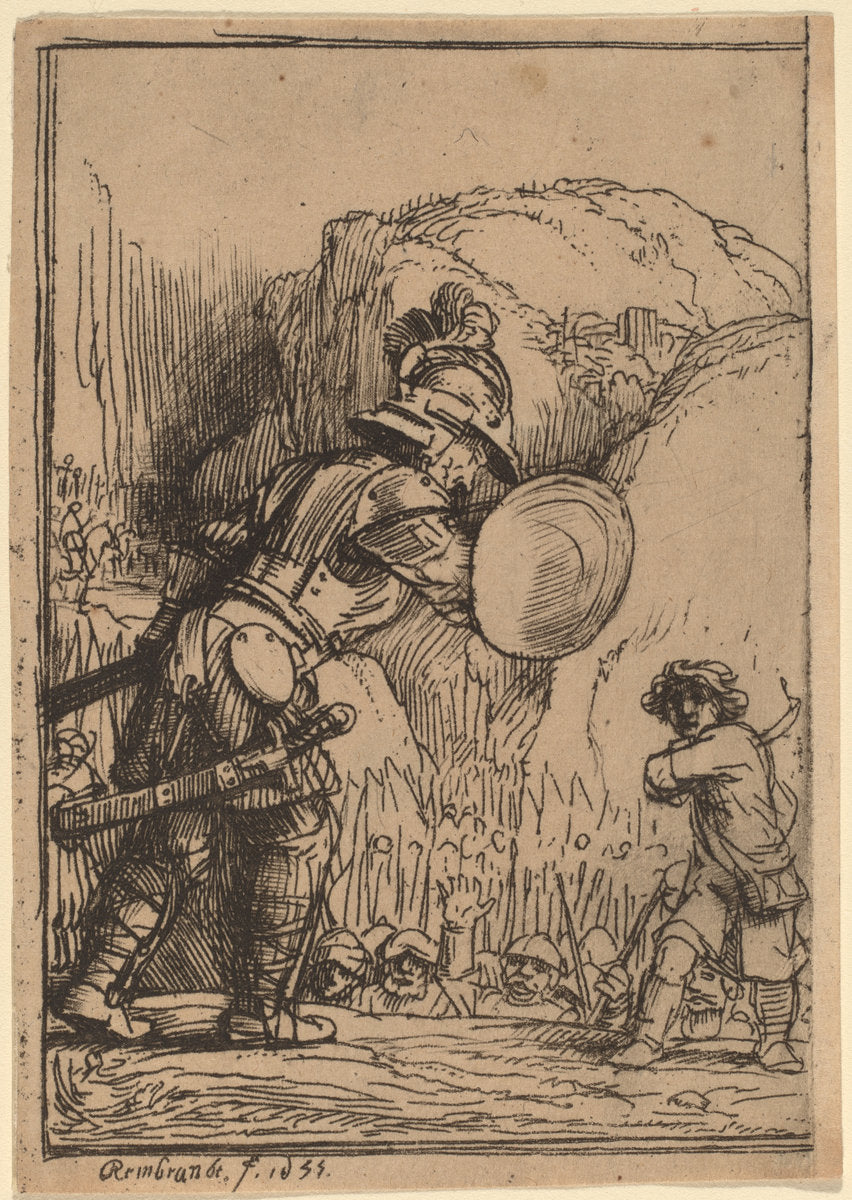 David and Goliath by Rembrandt van Rijn (Dutch, 1606 - 1669), 16X12"(A3)Poster Print