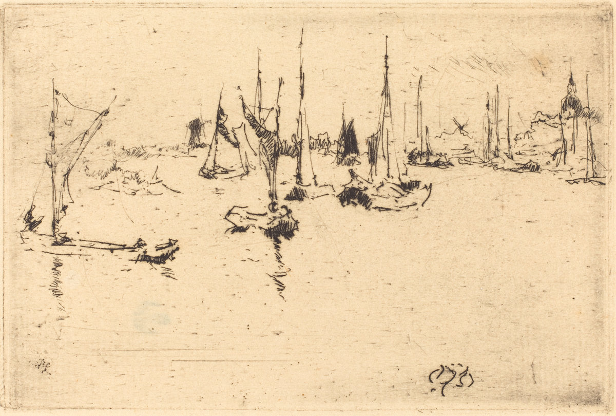 Boats, Dordrecht by James McNeill Whistler (American, 1834 - 1903), 16X12"(A3)Poster Print