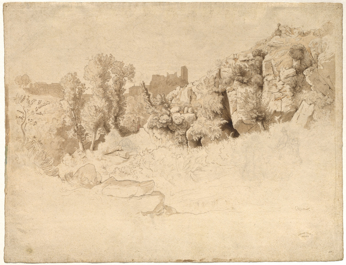 Rock Formations near Olevano by Heinrich Dreber (German, 1822 - 1875), 16X12"(A3)Poster Print