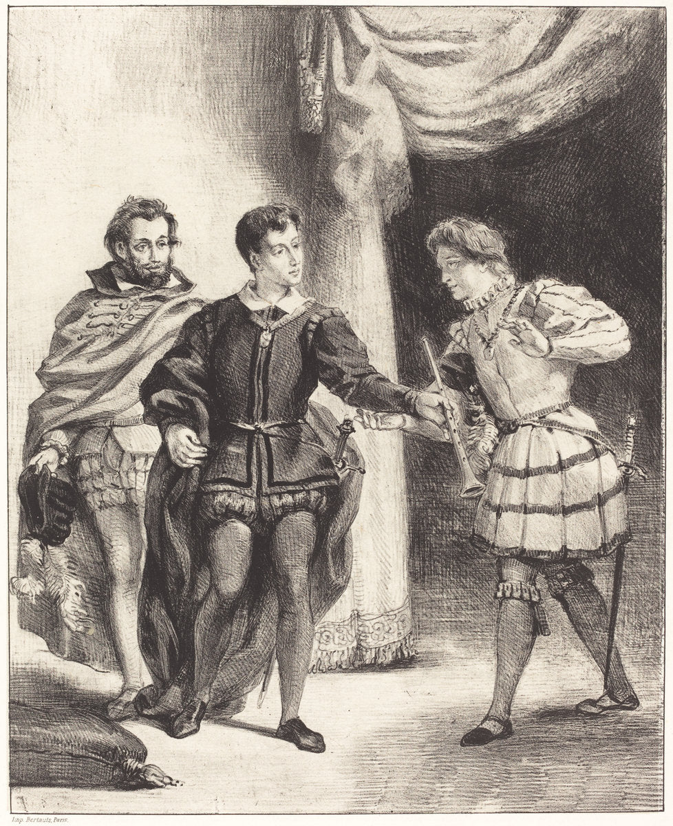 Hamlet and Guildenstern (Act III, Scene II) by Eugène Delacroix (French, 1798 - 1863), 16X12"(A3)Poster Print