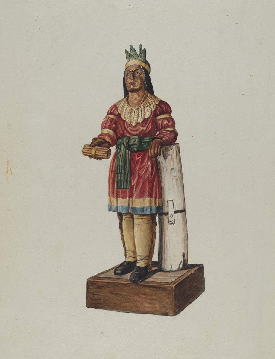Cigar Store Indian by Marius Hansen (American, active c. 1935), 16X12"(A3)Poster Print