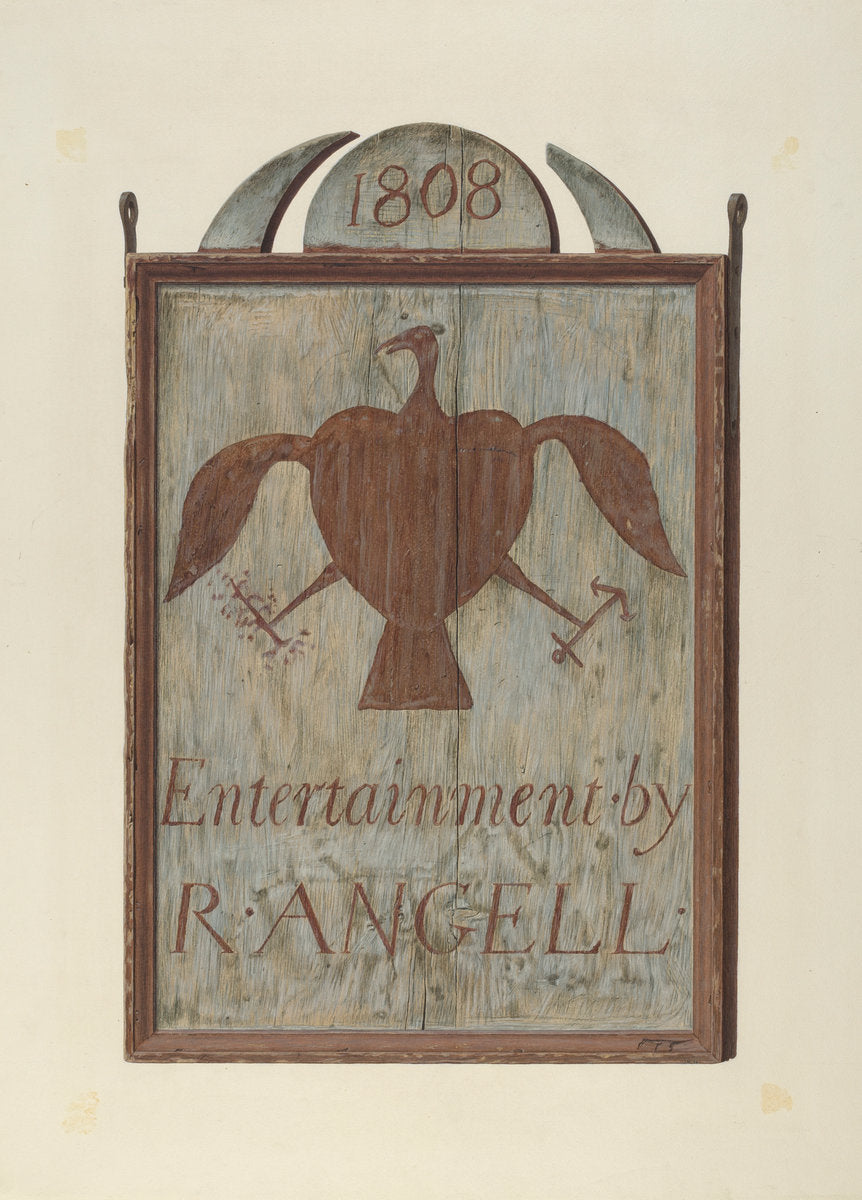 R. Angell's Tavern Sign by John Matulis (American, 1910 - 2000), 16X12"(A3)Poster Print