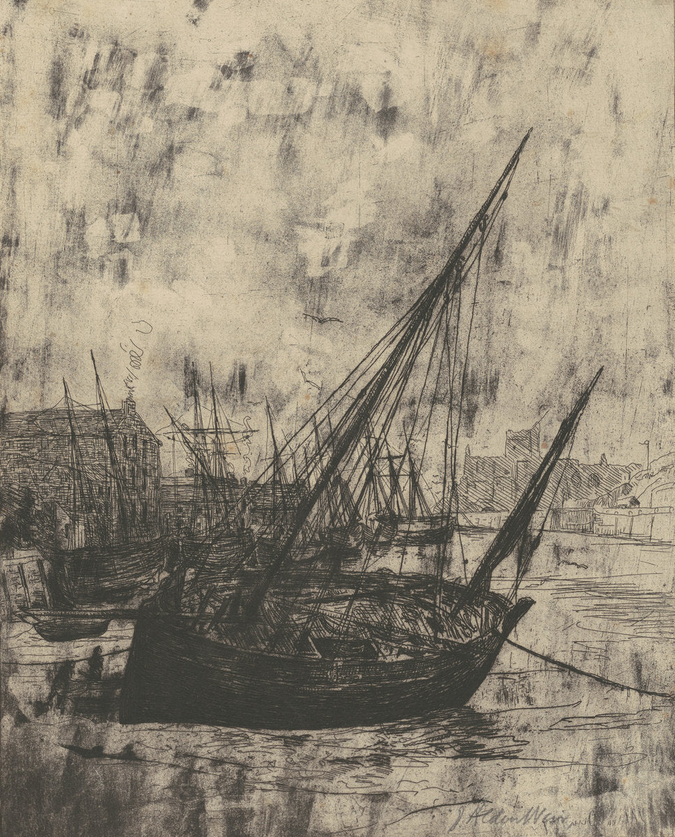 Boats at Peel—Isle of Man by Julian Alden Weir (American, 1852 - 1919), 16X12"(A3)Poster Print