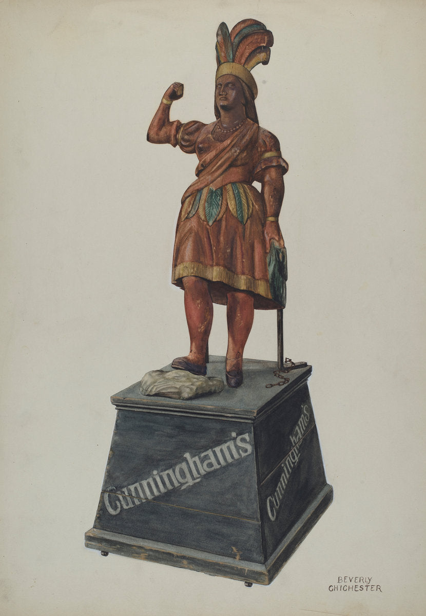 Cigar Store Indian by Beverly Chichester (American, active c. 1935), 16X12"(A3)Poster Print