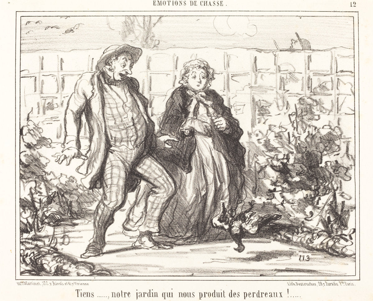 Tiens... notre jardin... produit des perdreaux!... by Honoré Daumier (French, 1808 - 1879), 16X12"(A3)Poster Print