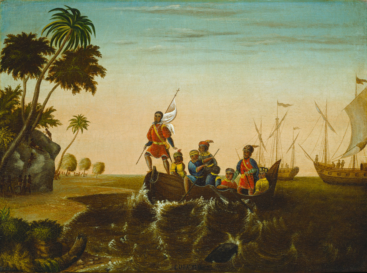 The Landing of Columbus by Edward Hicks (American, 1780 - 1849), 16X12"(A3)Poster Print