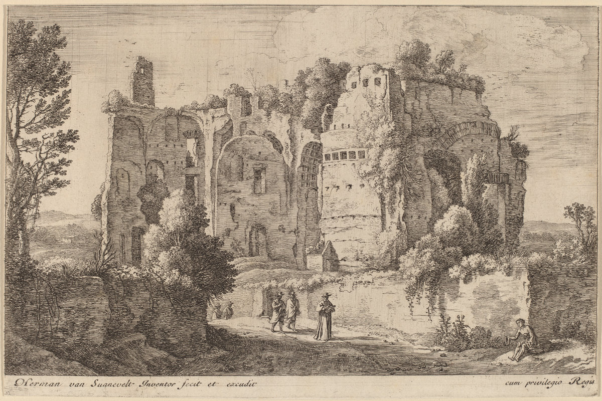Landscape with the Cardinal by Herman van Swanevelt (Dutch, c. 1600 - 1655), 16X12"(A3)Poster Print