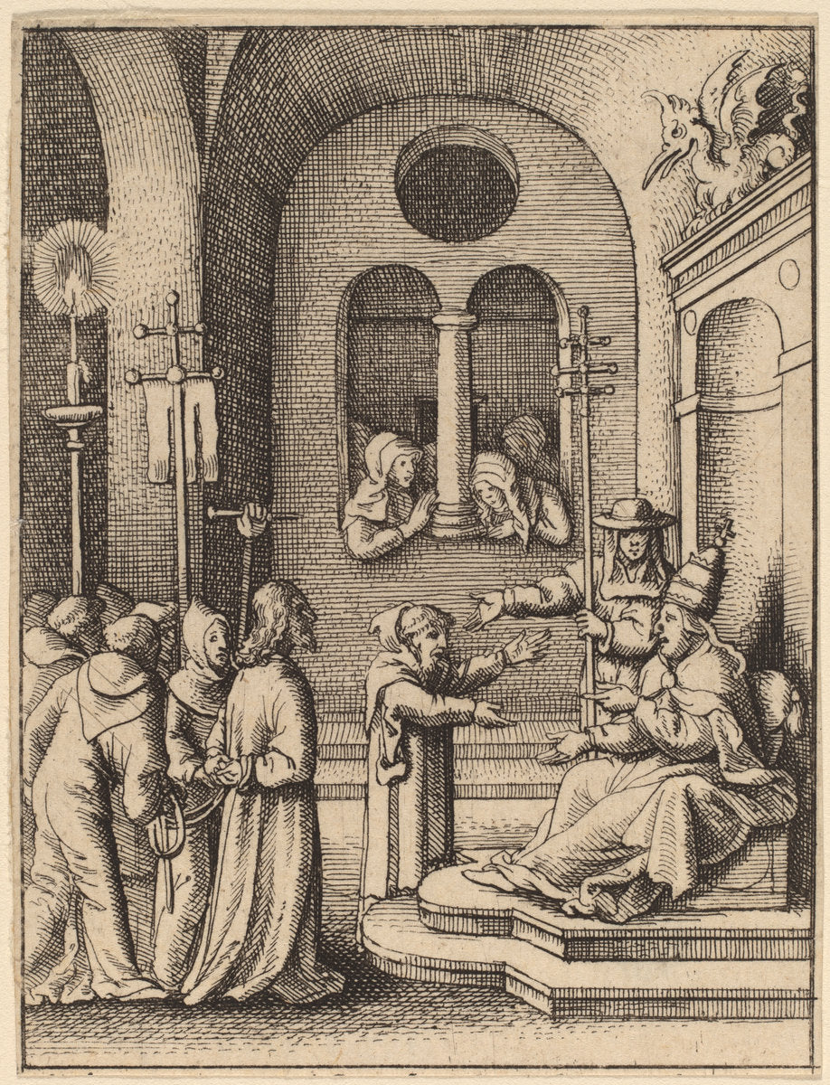 Jesus again before Caiaphas by Wenceslaus Hollar (Bohemian, 1607 - 1677), 16X12"(A3)Poster Print