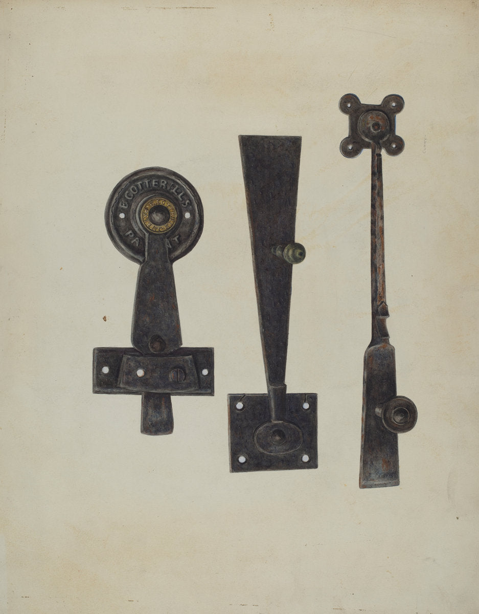 Three Door Latches by Al Curry (American, active c. 1935), 16X12"(A3)Poster Print