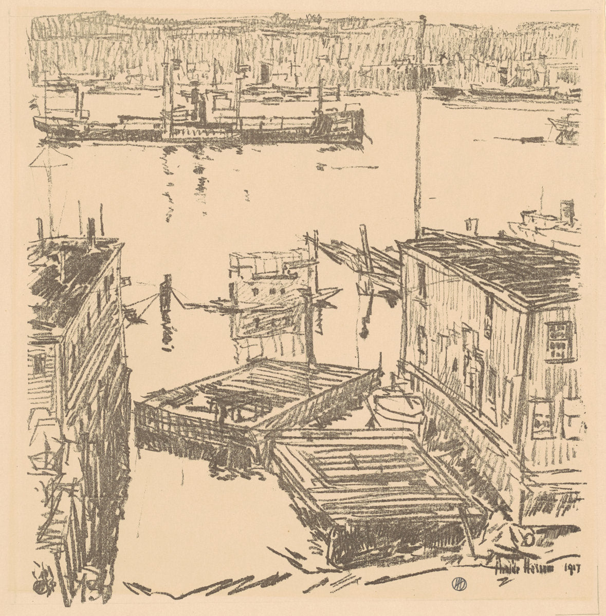 North River by Childe Hassam (American, 1859 - 1935), 16X12"(A3)Poster Print