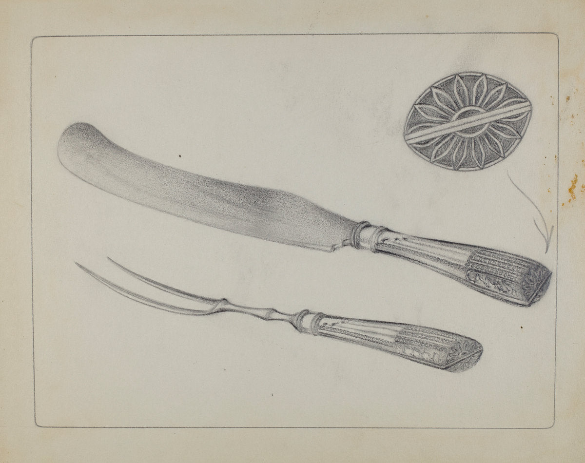 Silver Knife and Fork by A. Zimet (American, active c. 1935), 16X12"(A3)Poster Print