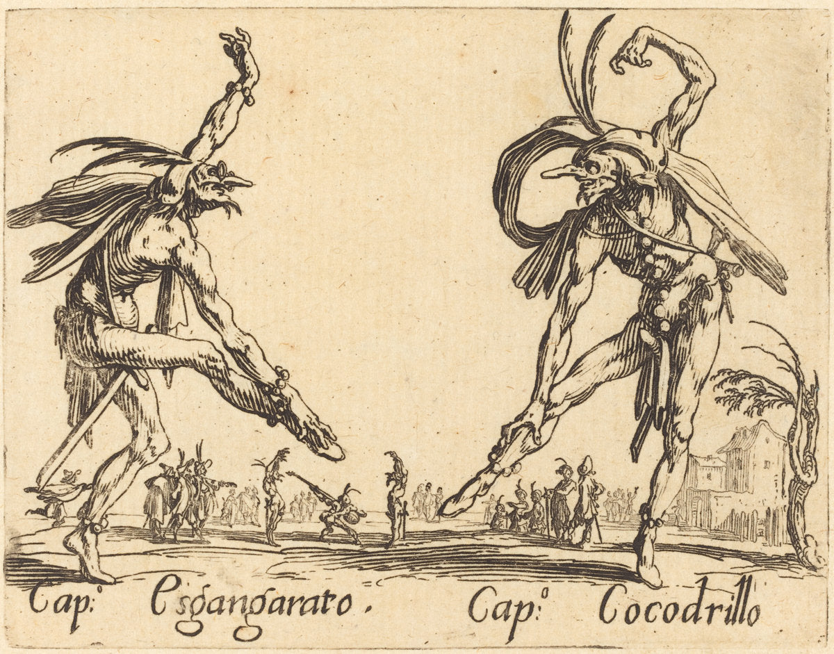Cap. Esgangarato and Cap. Cocodrillo by Jacques Callot (French, 1592 - 1635), 16X12"(A3)Poster Print