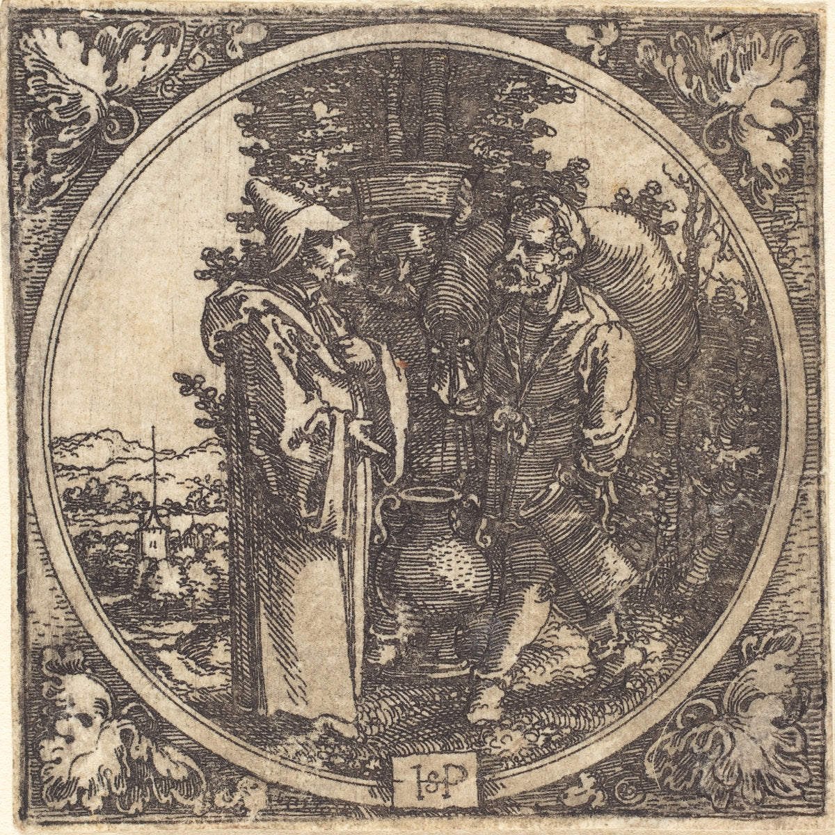 Gentleman and Two Servants, or Solon and Two Peasants by Sebald Beham (German, 1500 - 1550), 16X12"(A3)Poster Print