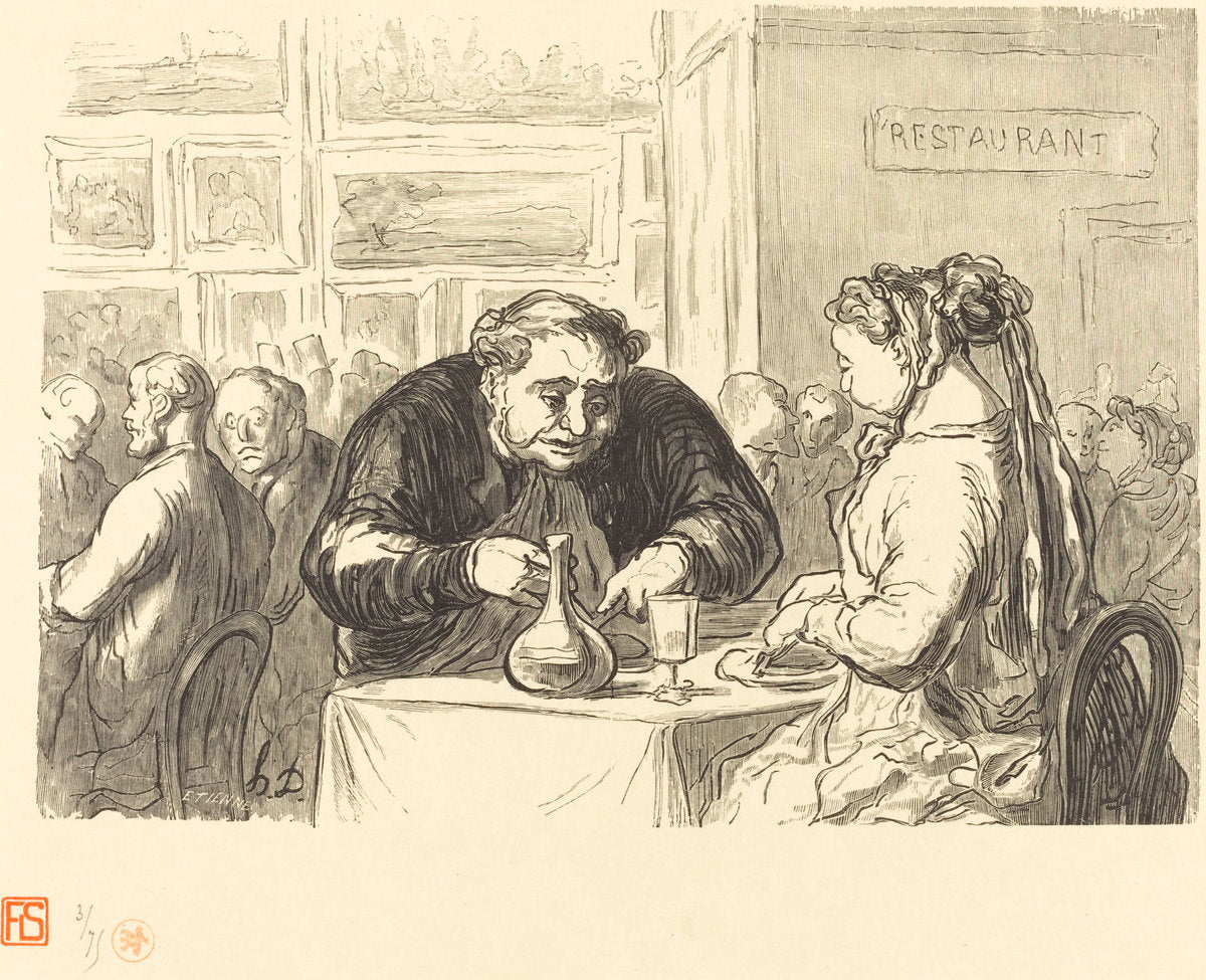 Au buffet de l'Exposition des Beaux-Arts by Etienne after Honoré Daumier (French, active 19th century), 16X12"(A3)Poster Print