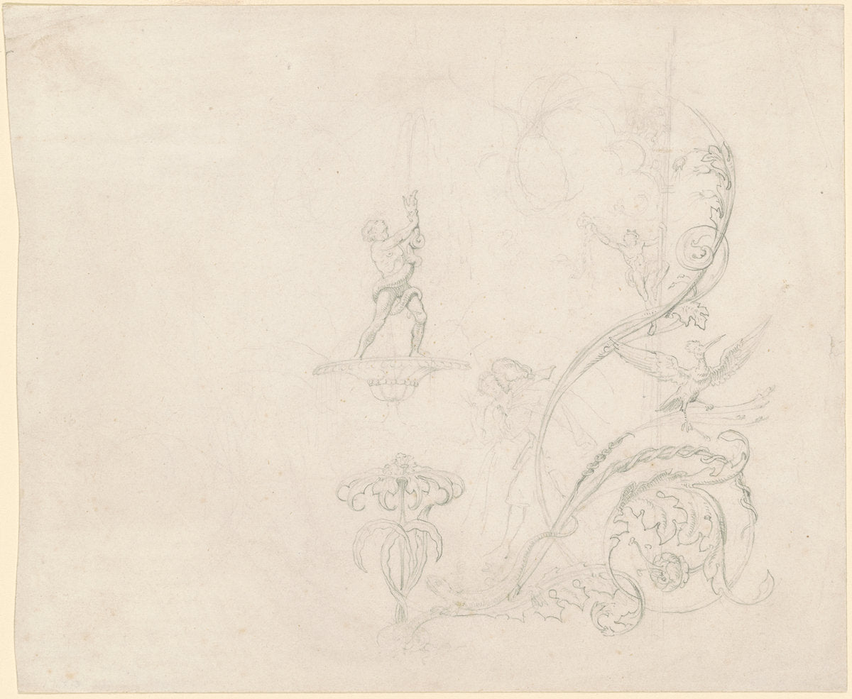 Studies of Fountain Decorations by Emanuel Gottlieb Leutze (American, born Germany, 1816 - 1868), 16X12"(A3)Poster Print