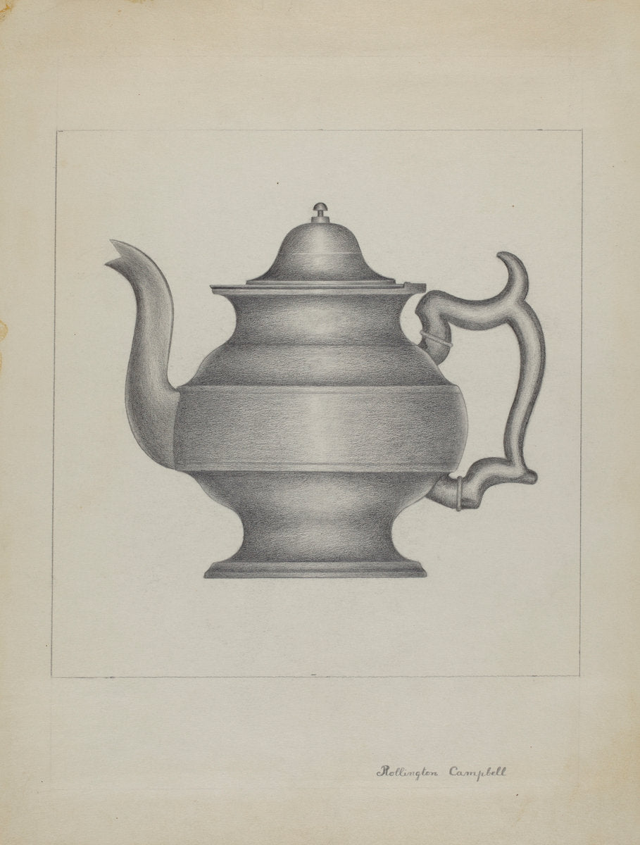 Pewter Teapot by Rollington Campbell (American, active c. 1935), 16X12"(A3)Poster Print