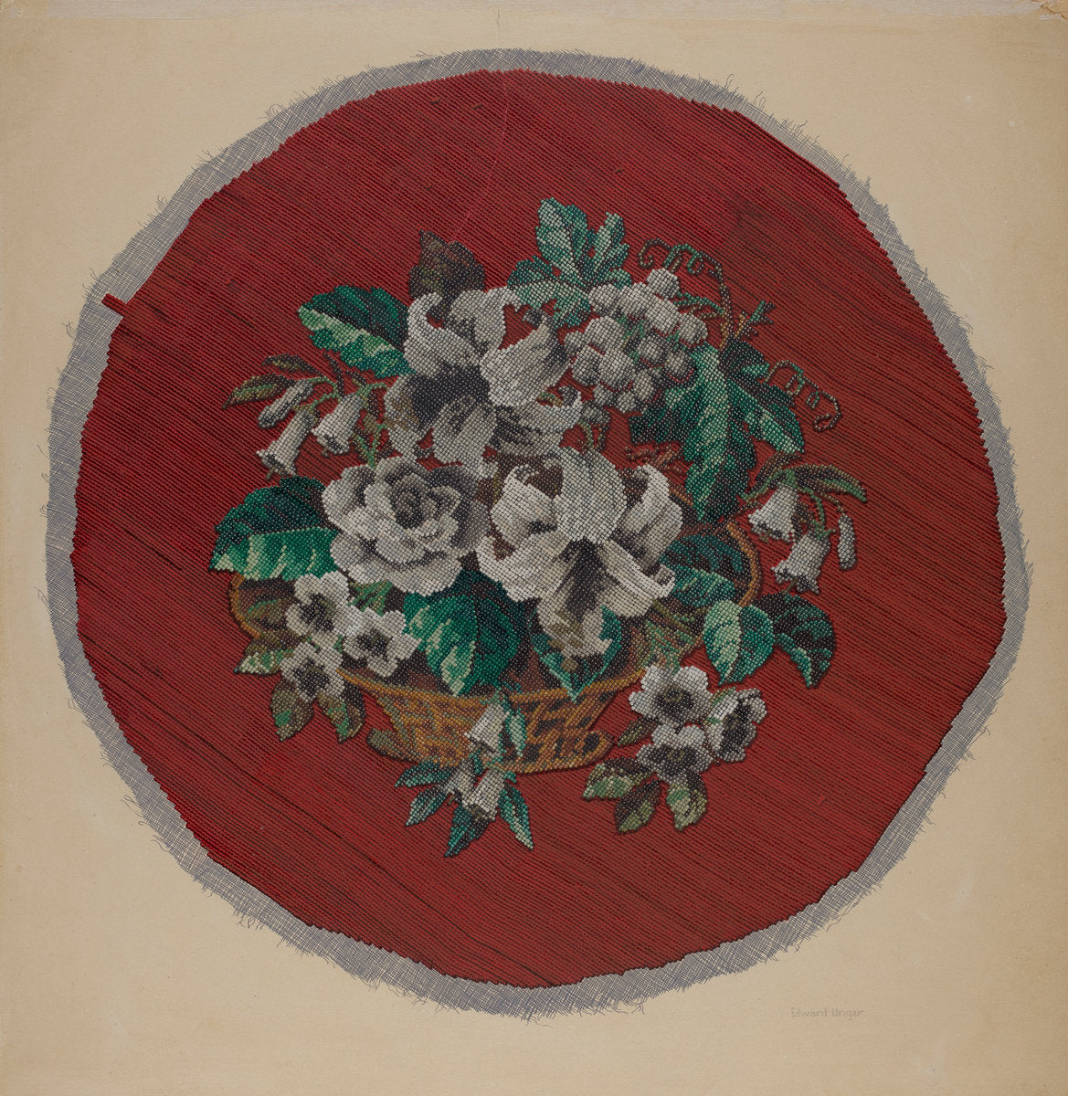 Embroidered Footstool Cover by Edward Unger (American, active c. 1935), 16X12"(A3)Poster Print