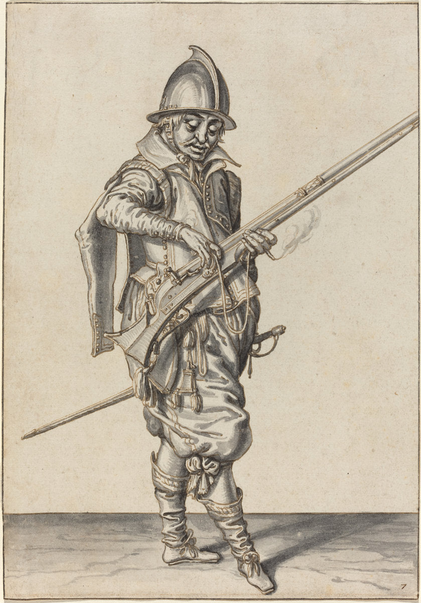Elegantly Dressed Soldier Preparing to Fire His Caliver by Jacques de Gheyn II (Dutch, 1565 - 1629), 16X12"(A3)Poster Print