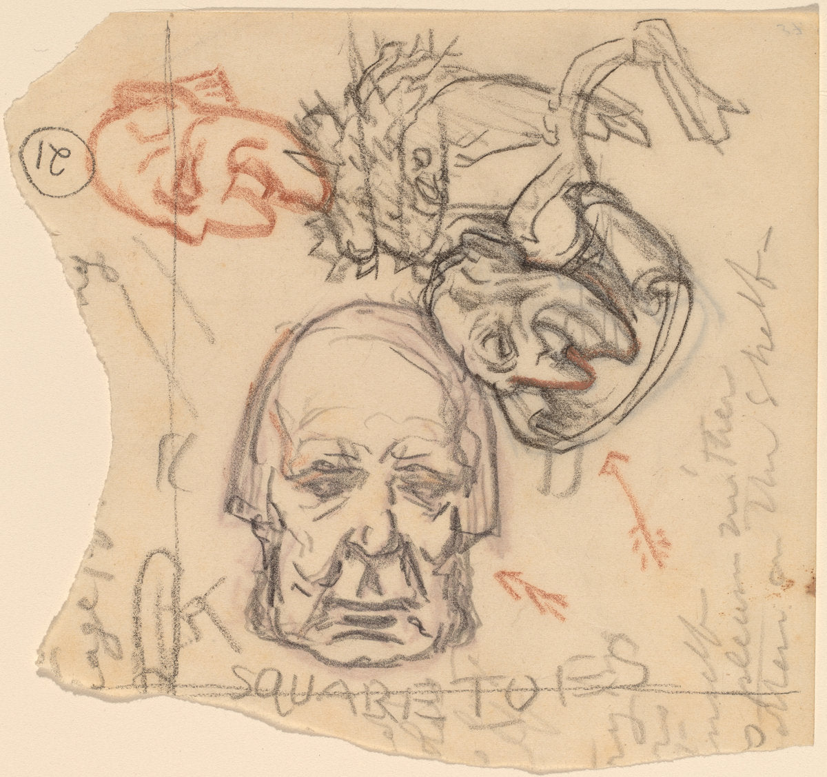 Self-Portrait: Caricatures by Elihu Vedder (American, 1836 - 1923), 16X12"(A3)Poster Print