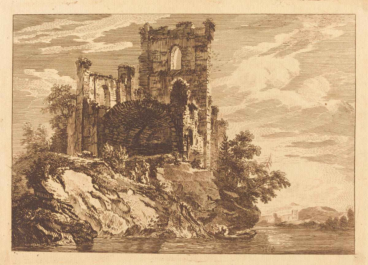 Ruins by a River with a Man in a Boat by Paul Sandby (British, 1731 - 1809), 16X12"(A3)Poster Print