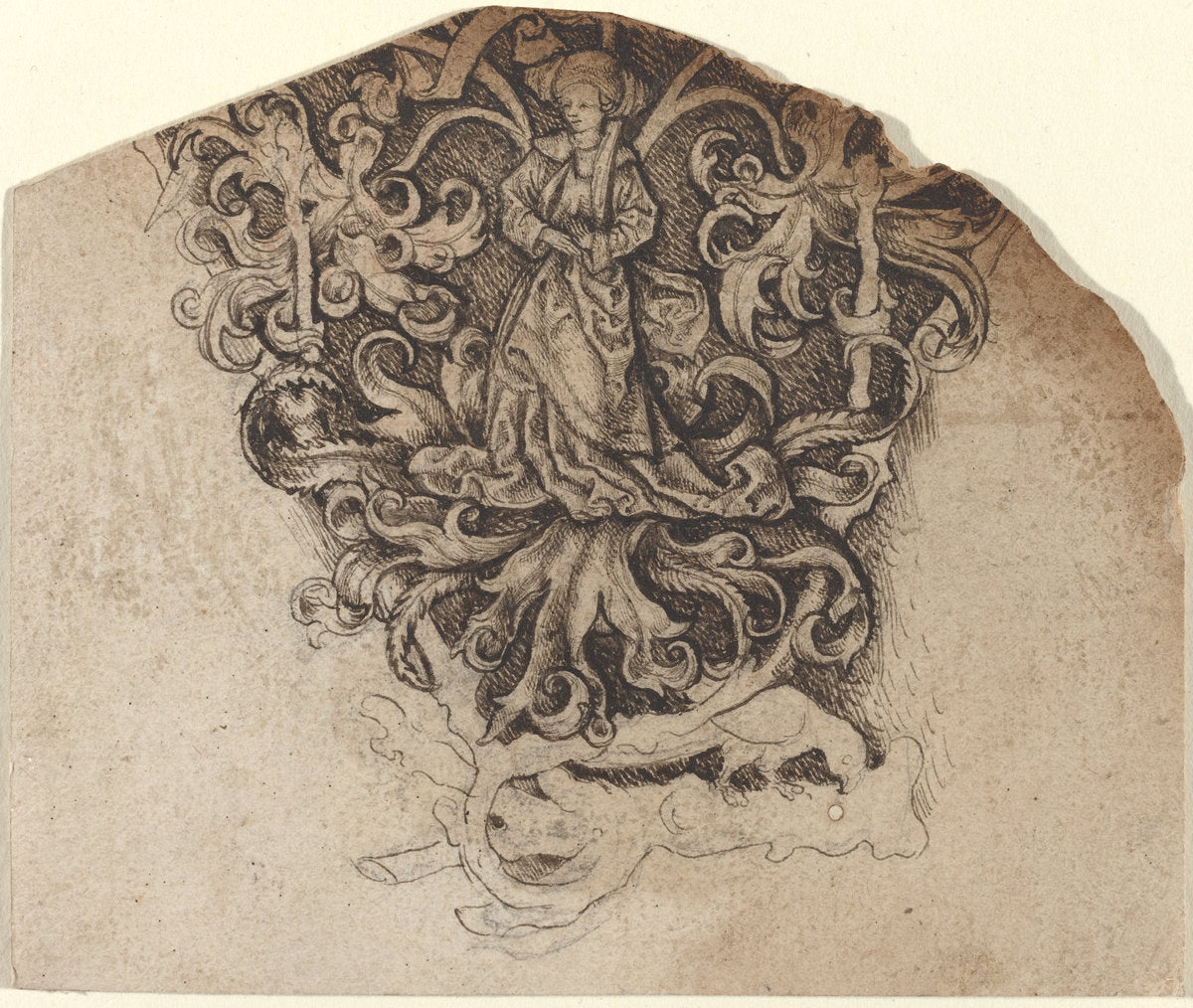 Gothic Ornament with a Lady and a Parrot by Master LCz (German, active c. 1480/1505), 16X12"(A3)Poster Print