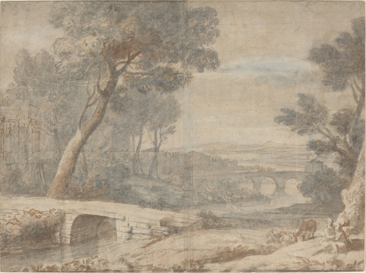 late 17th century by after Claude Lorrain (The Rest on the Flight into Egypt), 16X12"(A3)Poster Print