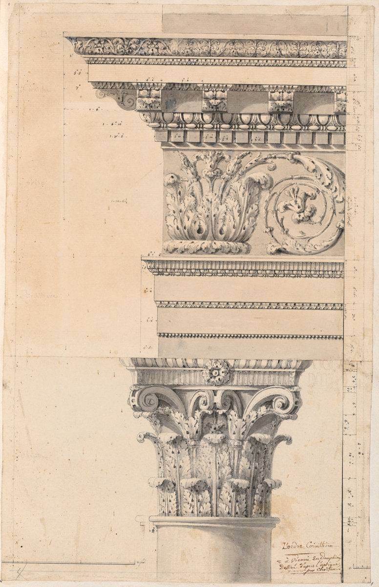 L'Ordre Corinthian by Charles Louis Clérisseau (French, 1722 - 1820), 16X12"(A3)Poster Print