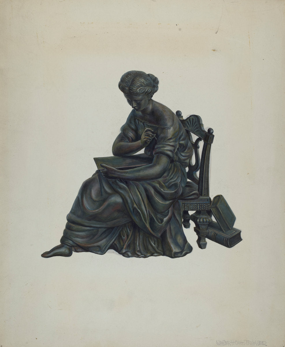 Statue Clock Decoration by Walter Hochstrasser (American, active c. 1935), 16X12"(A3)Poster Print