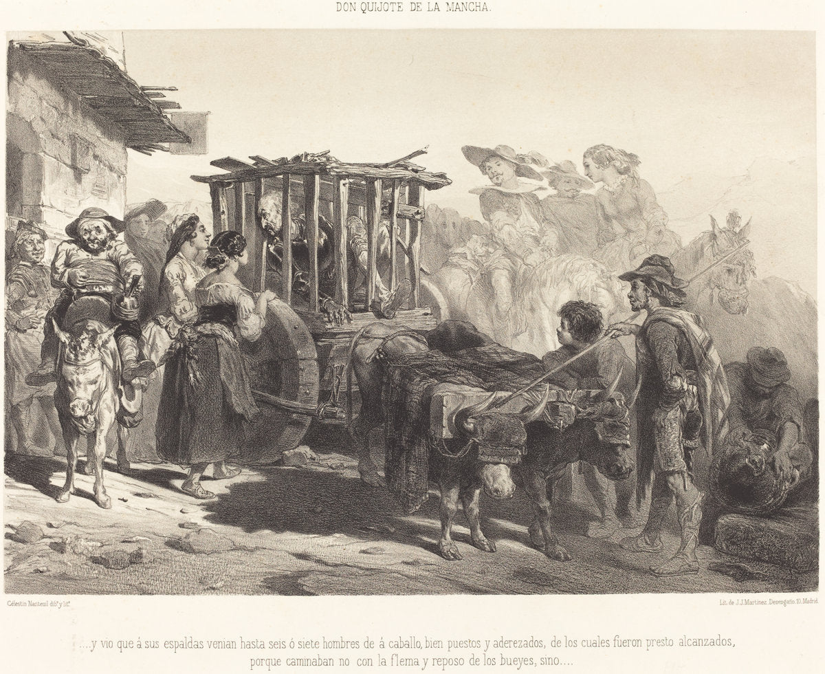 ...y vio que à sus espaldas venian hasta seis ó siete hombres... by Célestin Nanteuil (French, 1813 - 1873), 16X12"(A3)Poster Print