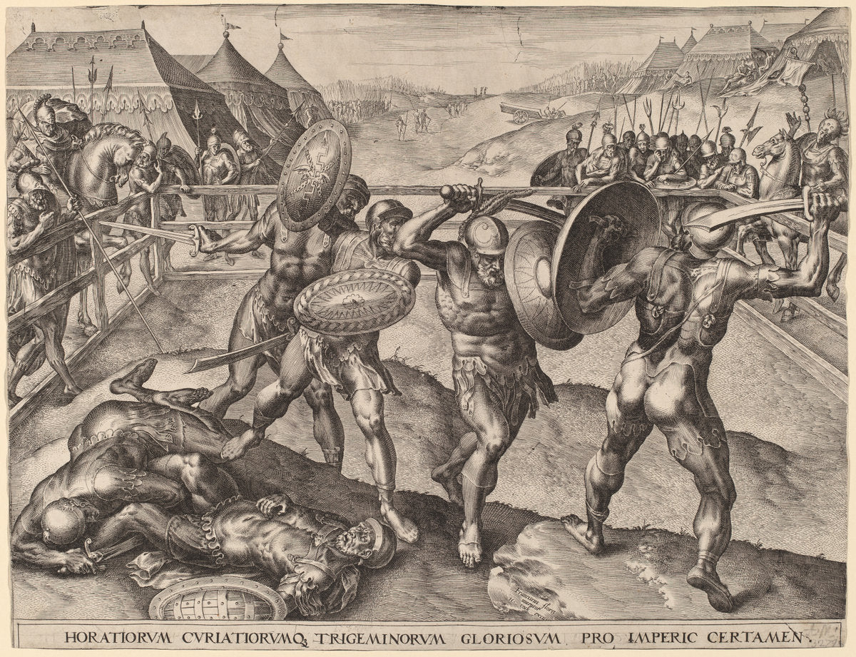 engraving by after Frans Floris I (Battle of the Horatii and the Curiatii), 16X12"(A3)Poster Print