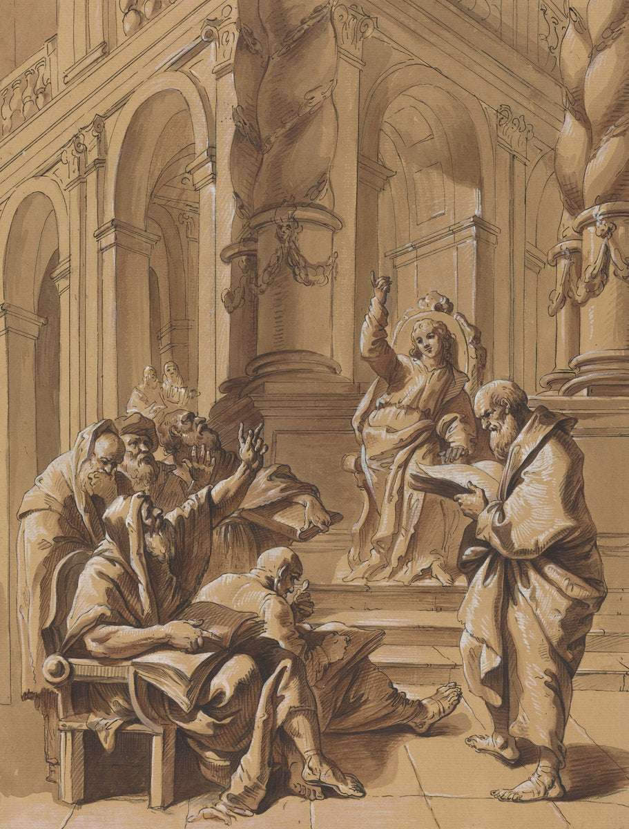 18th century by Follower of Francesco Fontebasso (Christ among the Doctors), 16X12"(A3)Poster Print